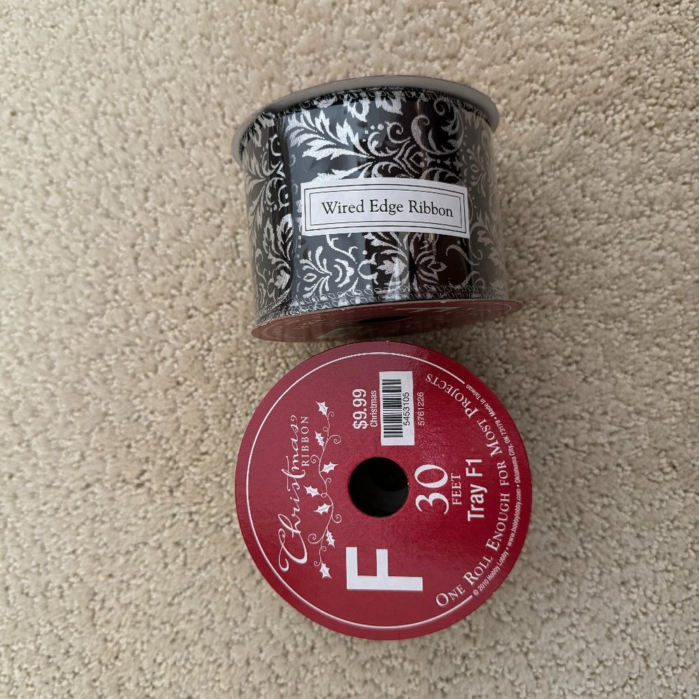 Hobby Lobby Black & Silver Christmas Ribbon - Set of 2 Rolls
